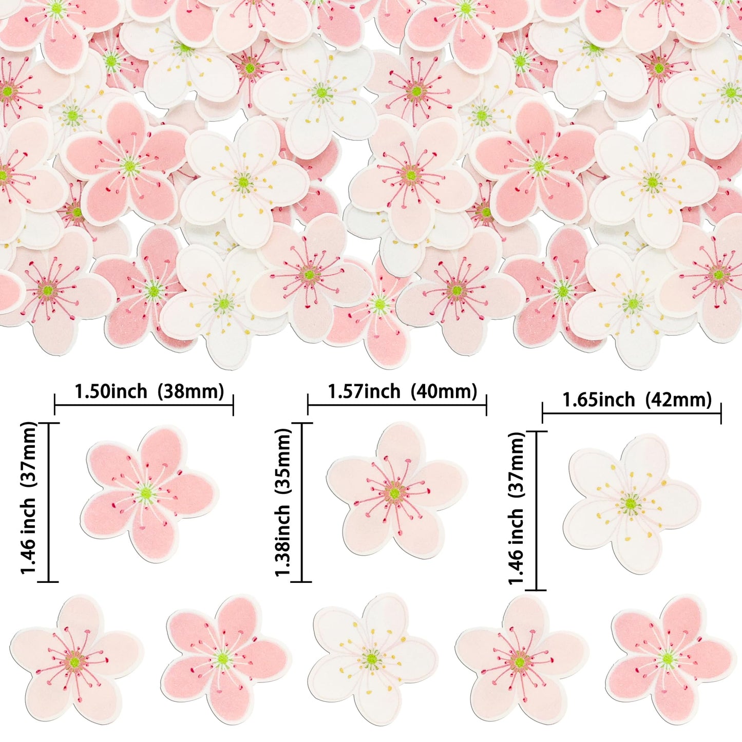 Gyufise 54Pcs Edible Flowers Cake Decorations Pink Edible Cherry Blossoms Cupcake Toppers Wafer Paper Flowers Cupcake Picks For