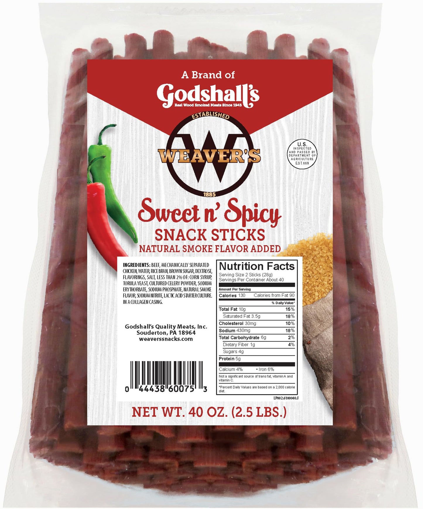WEAVERS Sweet n Spicy Snack Sticks - 40oz Pack of 80 Beef & Chicken Sticks