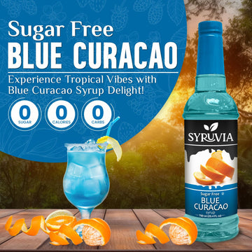 Syruvia Sugar Free Blue Curacao Syrup With Syrup Pump Dispenser - Blue Curacao Syrup Flavor, 25.4 Fl Oz - Perfect For Cocktails,