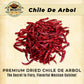 Chile De Arbol 8Oz - Dried Whole Red Chili Peppers - Premium All-Natural, Stemless. For Mexican, Chinese, And Thai Cuisine With