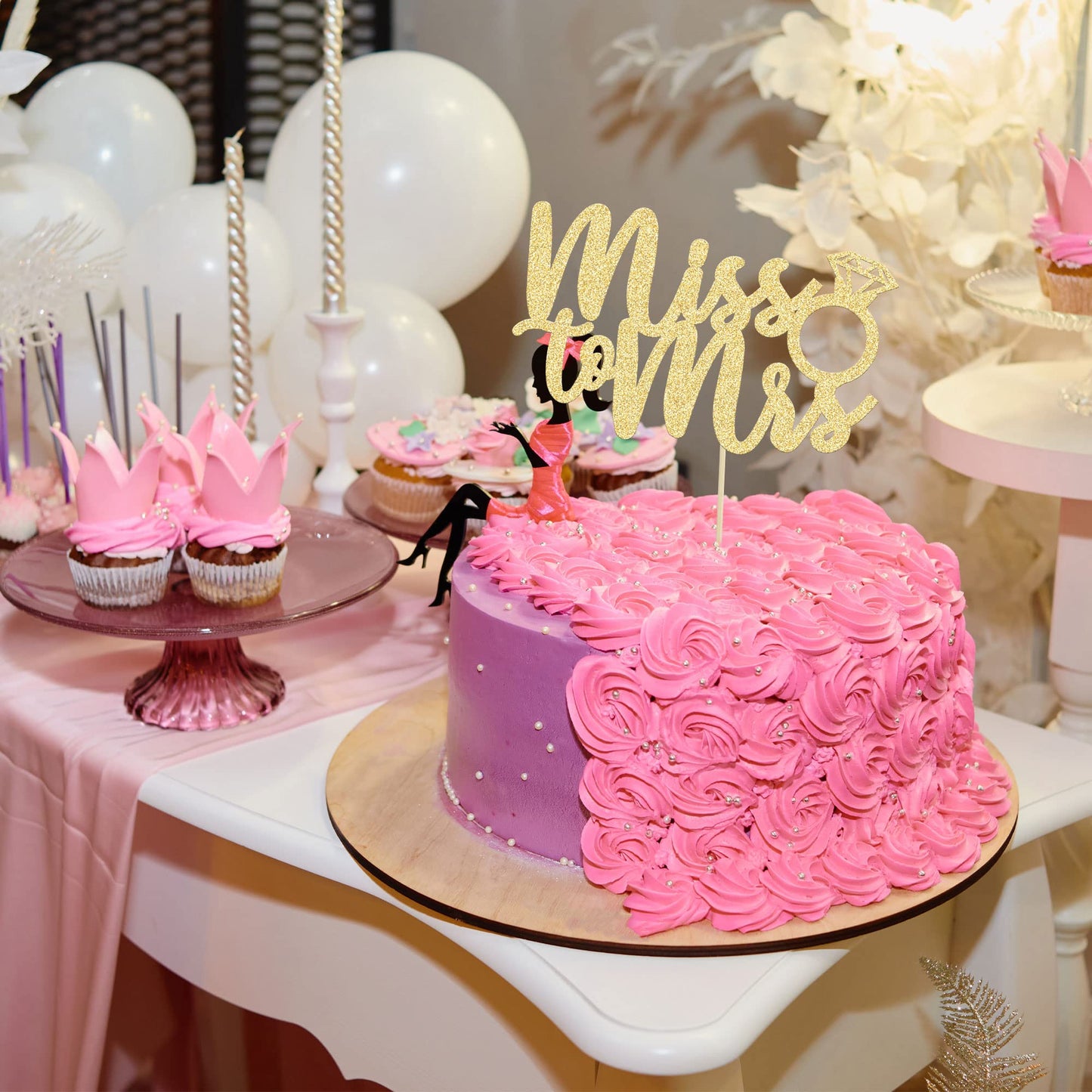 1Pc Miss To Mrs Cake Topper Gold Glitter Wedding Bridal Shower With Ring Cake Decorations For Bridal Shower Wedding Engagement B