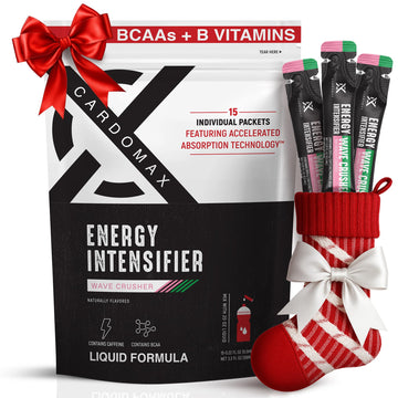 Cardomax - Energy Drink Packets - Liquid Preworkout For Men & Women Energy Blend Packets With Bcaa  Vitamin B12  Vitamin B6 & B3 - Sugar-Free  Zero Calorie  Vegan & Keto - 15 Stick Packs - Wavecrusher