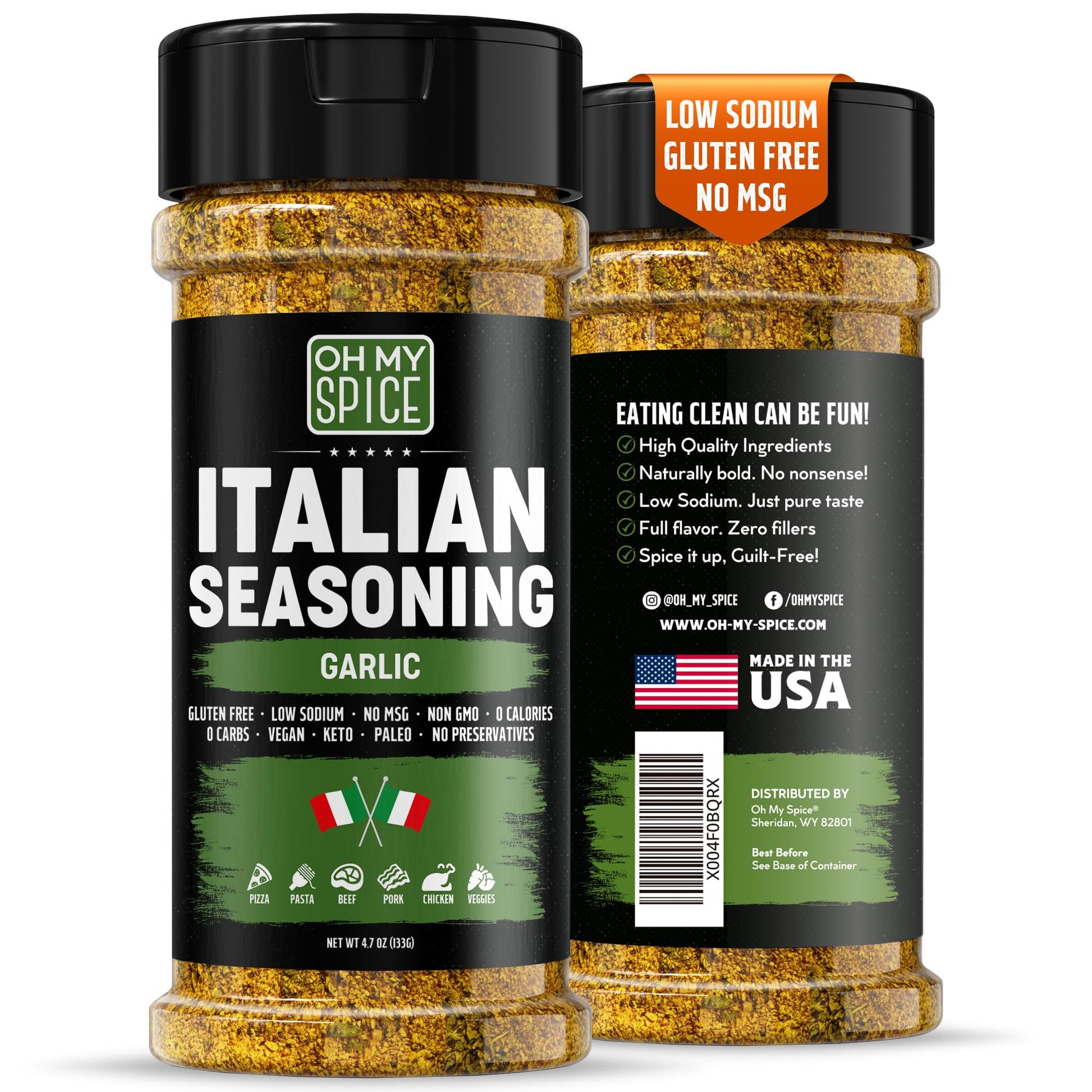 Italian Seasoning Blend Garlic Powder Mix - Gluten Free & Low Sodium Pizza Seasonings for Bruschetta & Spaghetti. Garlic and Her