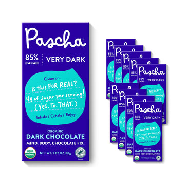 Pascha Organic Dark Chocolate Bars, 85% Cacao, Gluten Free, Non GMO, 2.82 oz (Pack of 10)