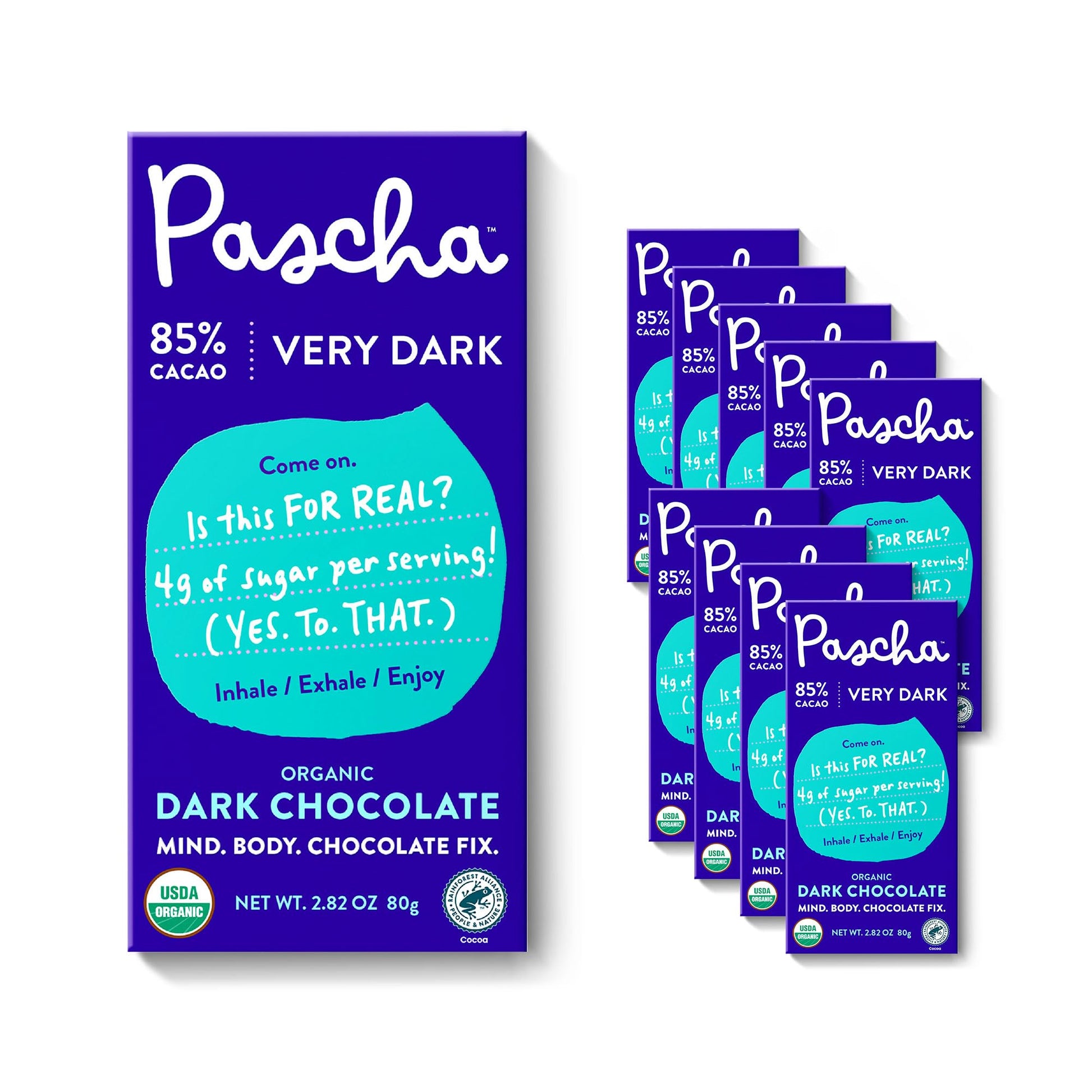 Pascha Dark Chocolate Organic 85% Cacao 2.82 oz (Pack of 10) - No Color, Model 1V-MU6V-LGDE, Plastic Packaging
