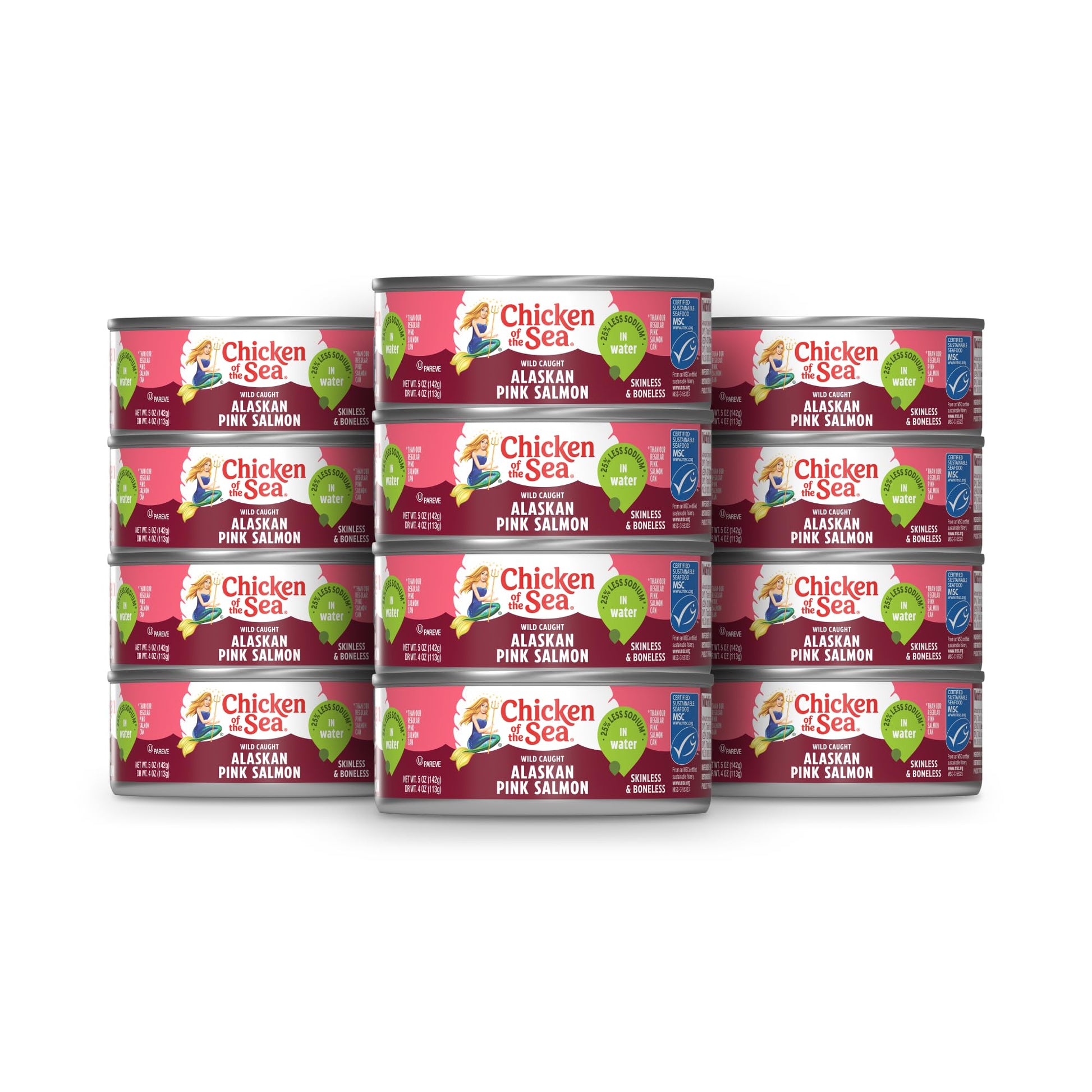 Chicken Of The Sea Alaskan Pink Salmon In Water, 5 Ounce Cans (Pack Of 12), Wild Caught, Skinless & Boneless, 25% Less Sodium