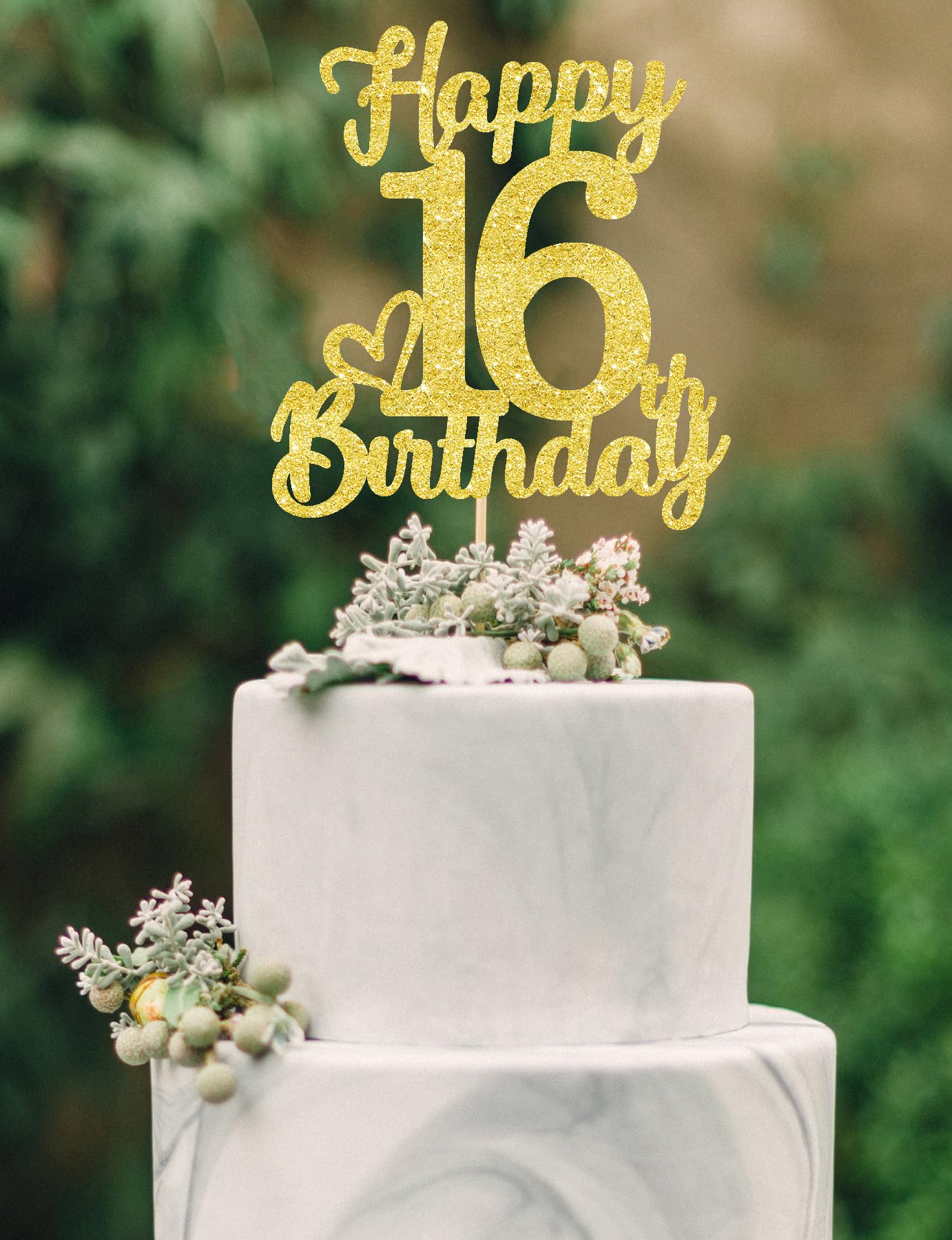 16 Birthday Cake Toppers-Gold Glitter, 16th Cake Topper for boy,16 Cake Topper For girl, 16th birthday decorations,16th Birthday