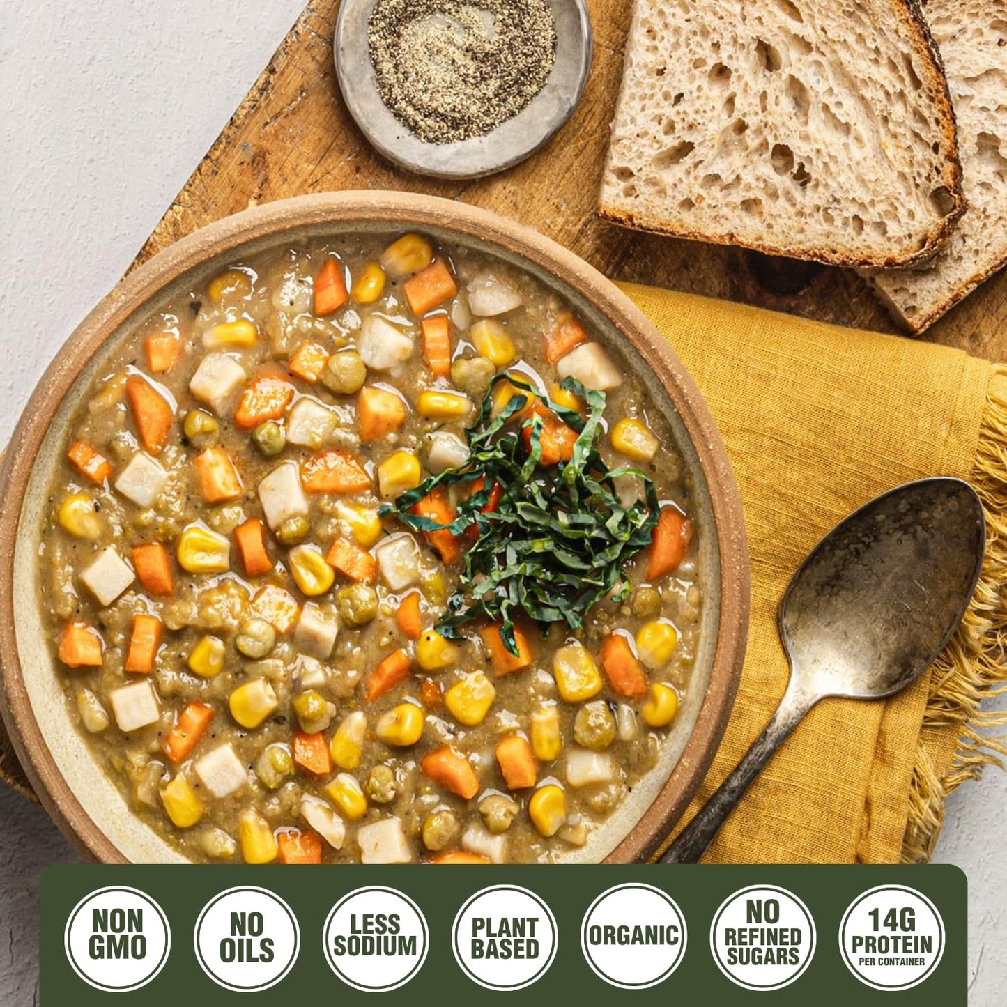 PLANTSTRONG Split Pea & Vegetable Stew Soup - Organic, Plant-Based, Non-GMO, Vegan, High Protein Stew Soup