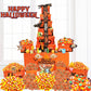 Sarahs Candy Factory Halloween Tower Box With Ribbon – 6 Tier Gift Box With Candy Corn, Autumn Mix, Indian Candy Corn, Jelly Pumpkins And 20 Fun Toys, Individually Wrapped Treat Packs