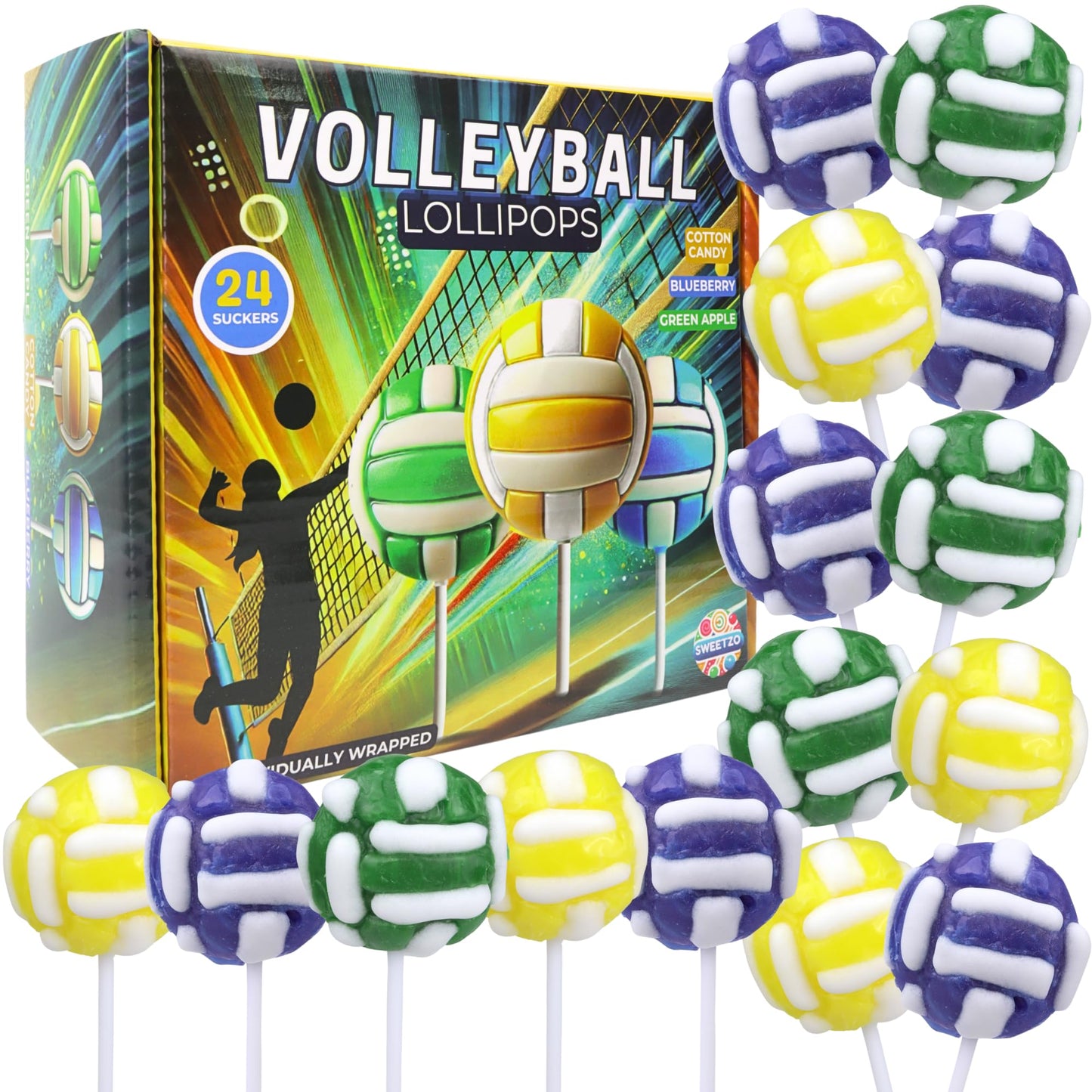 Volleyball Lollipops, Individually Wrapped Candy For End Of Year Team Gifts Party Favors, Assorted Fruit Flavors, 24 Count