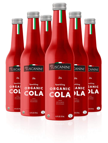 Tuscanini Authentic Organic Cola Soda 9.3oz (6 Pack) Naturally Caffeine Free  Elegant Glass Bottle  Great Tasting  Chemical Free