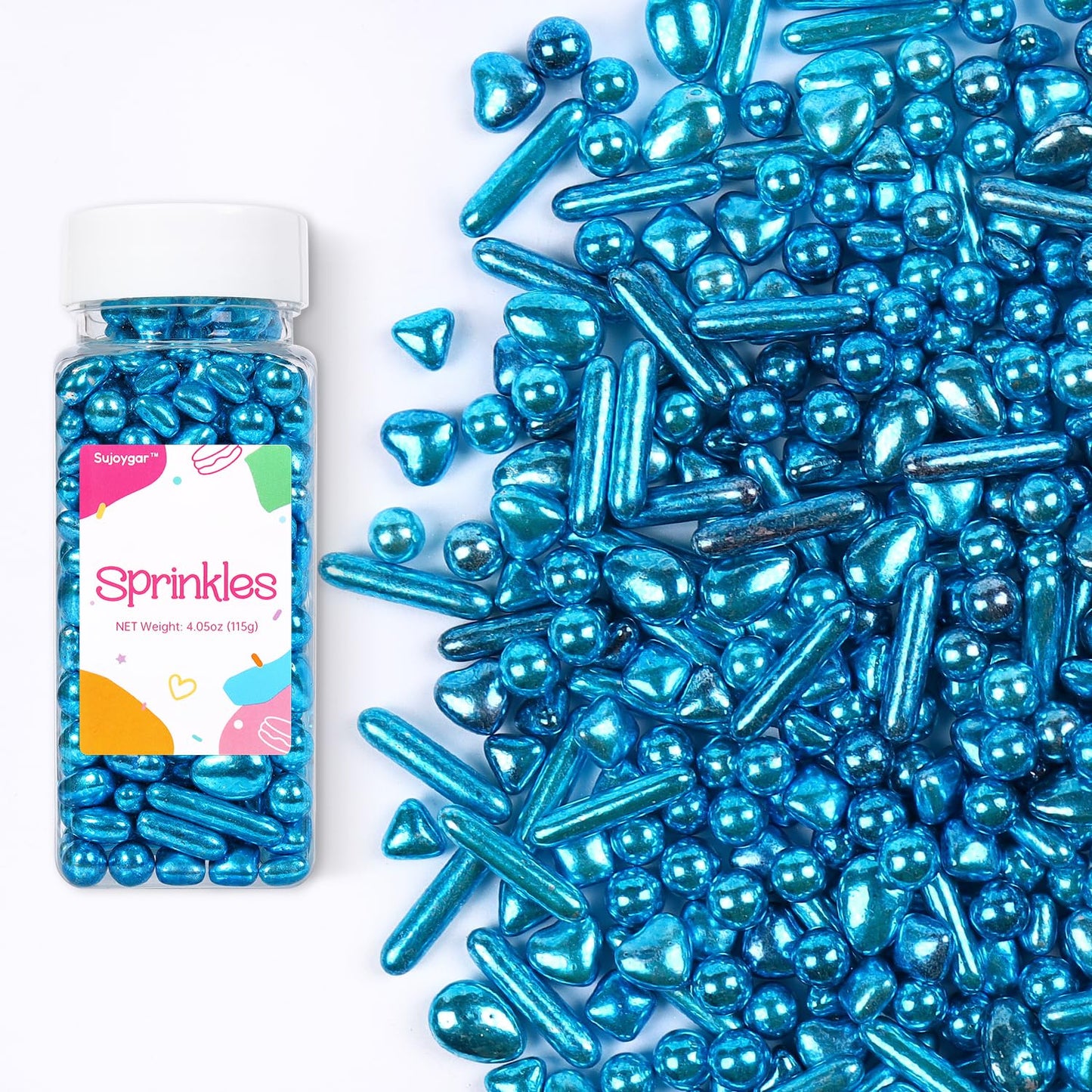 Sujoygar Blue Sprinkles for Cake Decorating, Blue Gold Pearl Rods Sugar Candy, Metallic Sprinkles for Baking Cupcake Toppers Coo