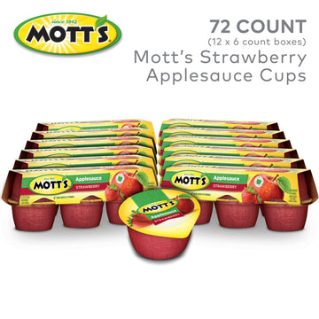 Mott'S Strawberry Applesauce, 4 Oz Cups, 72 Count (12 Packs Of 6), No Artificial Flavors, Good Source Of Vitamin C, Nutritious O
