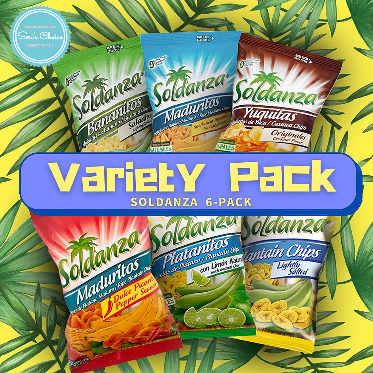 Seconde Nature Soldanza Plantain Chips Variety Pack - 6 Mix, 2.5 oz, International Snack