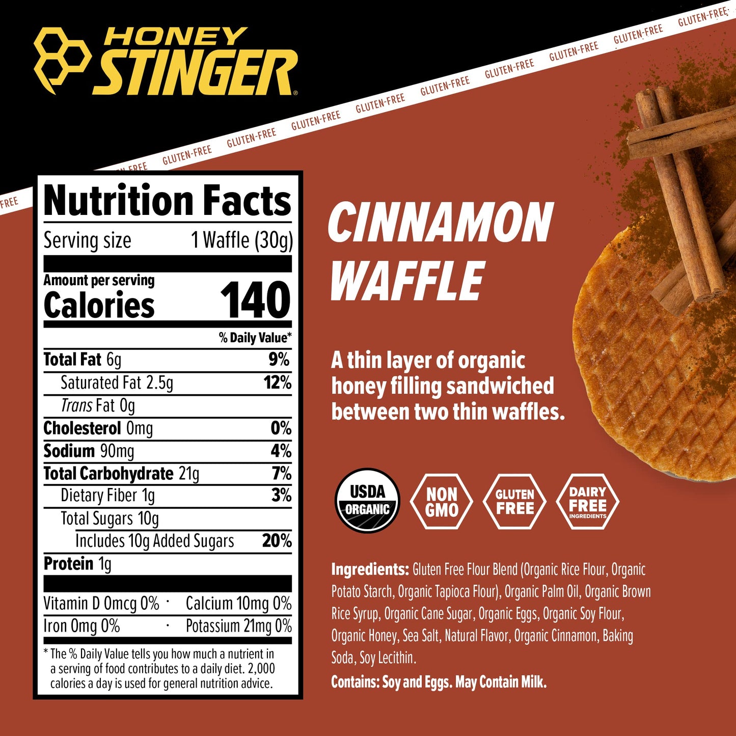 Honey Stinger Organic Gluten Free Cinnamon Waffle | Energy Stroopwafel for Exercise, Endurance and Performance | Sports Nutritio