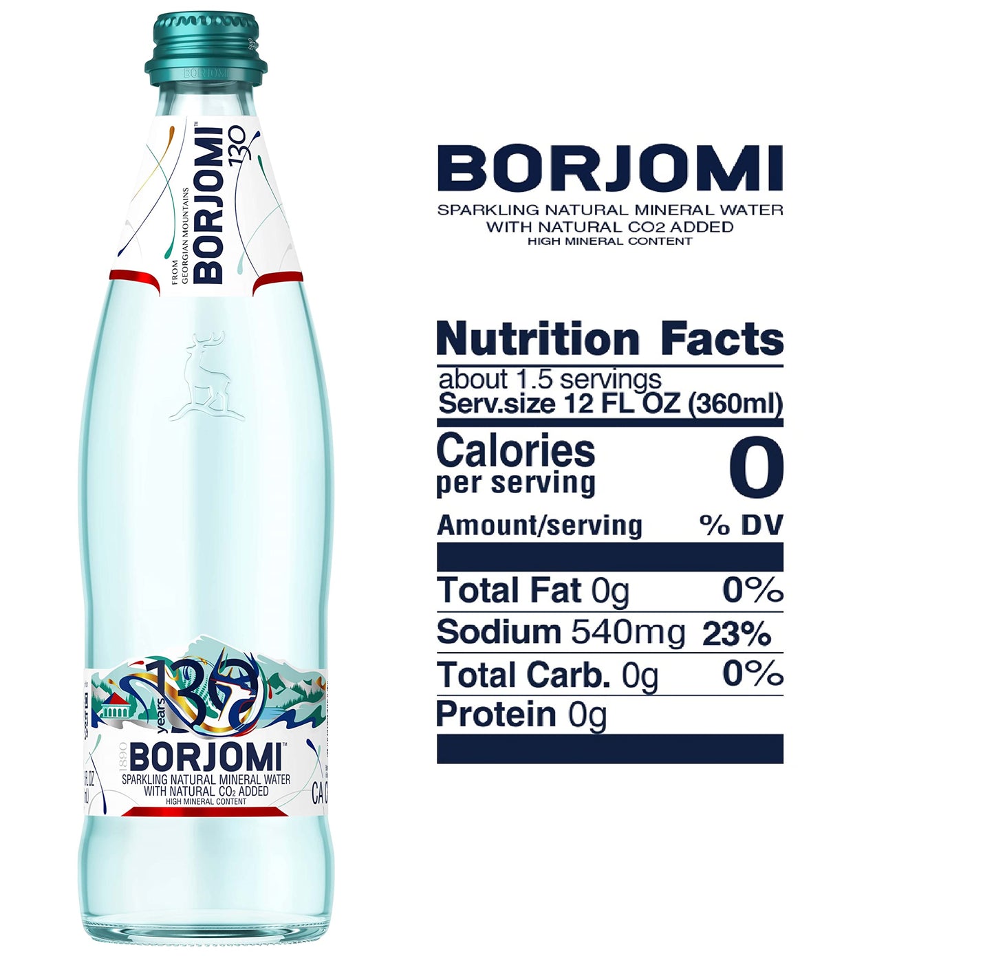 BORJOMI Sparkling Natural Mineral Water, 16.9 fl oz (Pack of 12), Glass