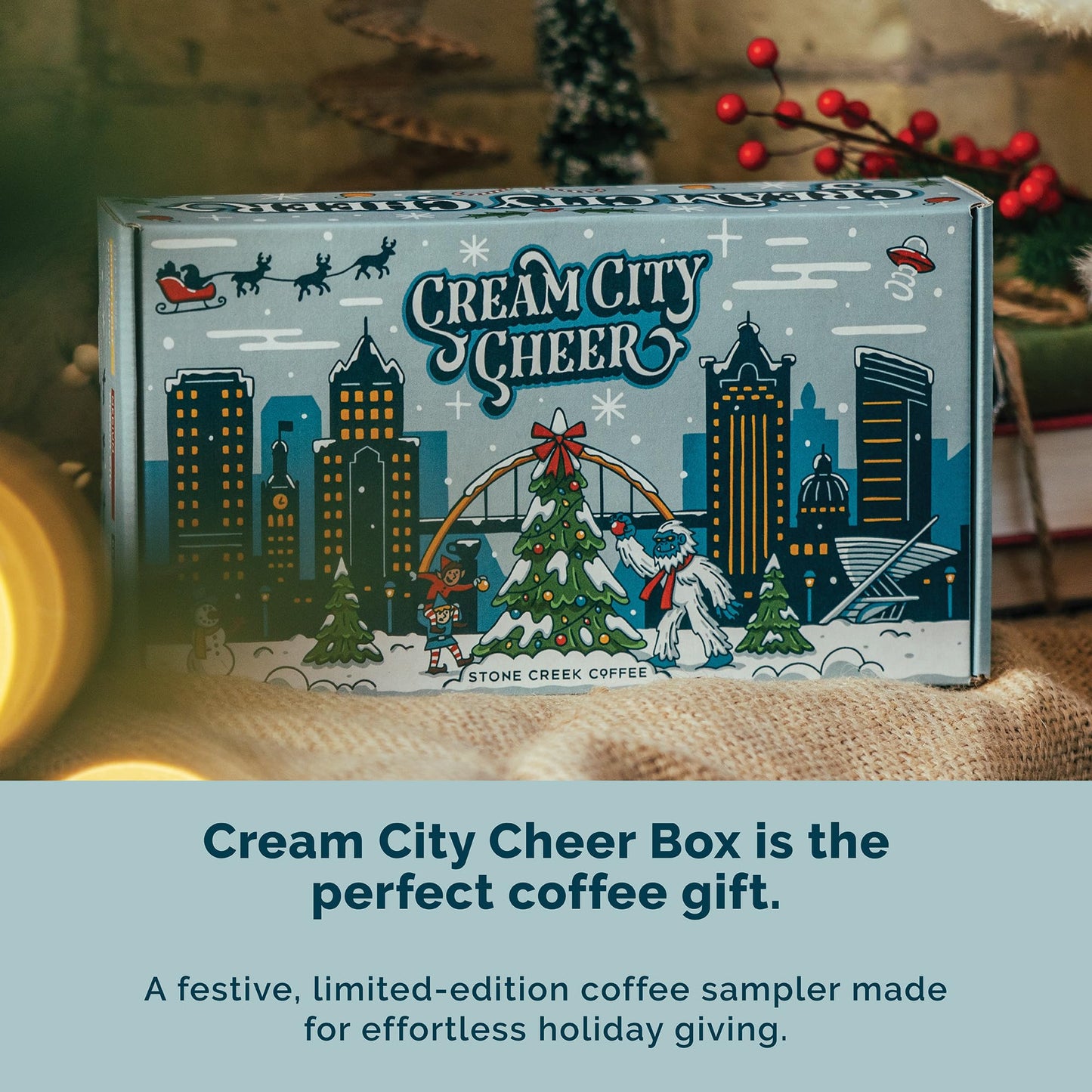 Stone Creek Coffee Cream City Cheer Box Dark, Medium And Light Roast, (8 Oz, Pack Of 3) – Whole Bean Coffee Sampler, Holiday Limited-Edition Gift Set, Bright, Smooth And Bold Fresh Roasted Coffee Beans
