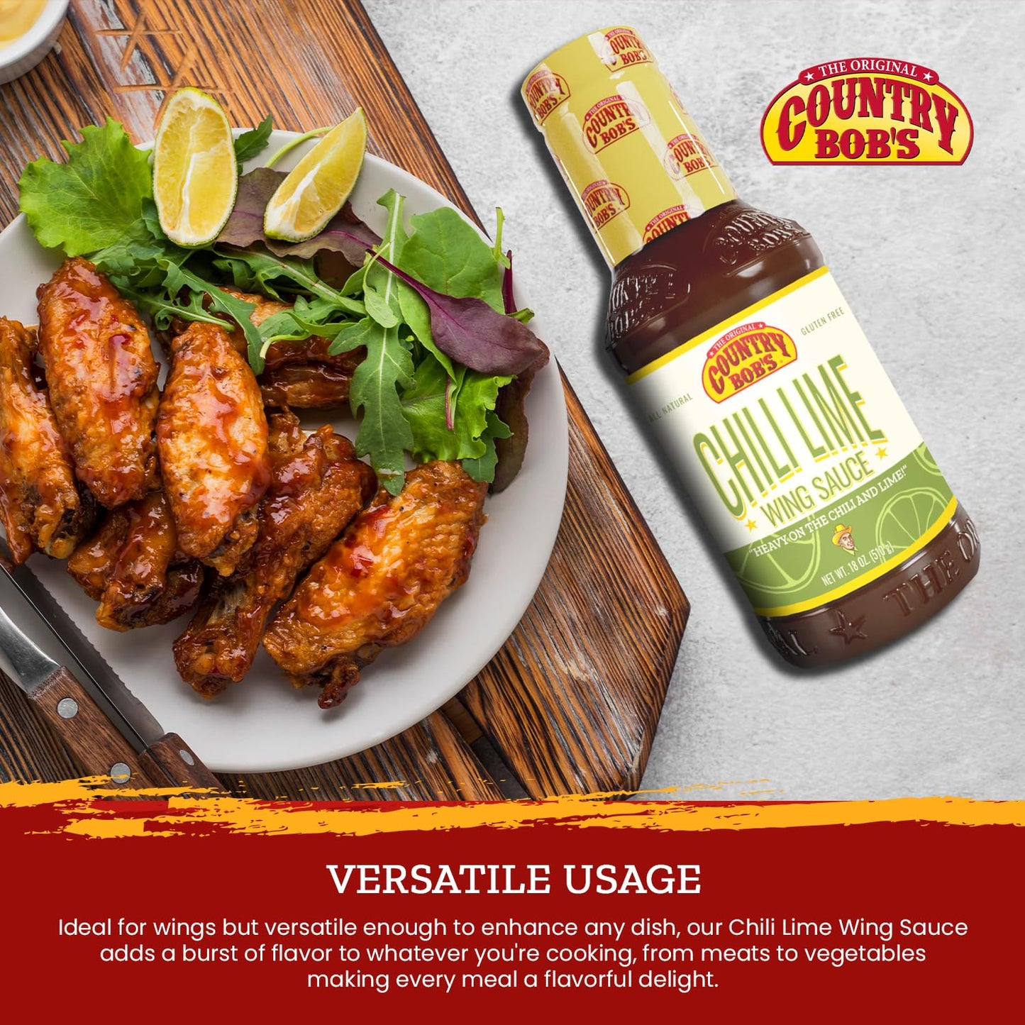 Country Bob'S Chili Lime Wing Sauce - Zesty & Spicy Flavor, Made With Pure Ingredients, Small Batch Crafted, Ideal For Wings, Ho