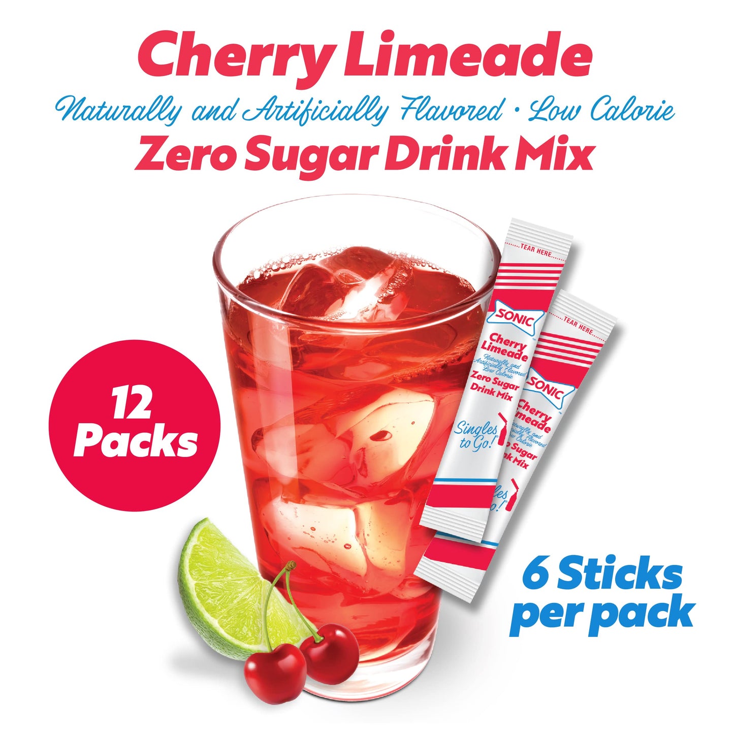 'Sonic Cherry Limeade Singles to Go Powdered Drink Mix - 18 Sticks Total - Convenient and Refreshing On-the-Go Beverage!''