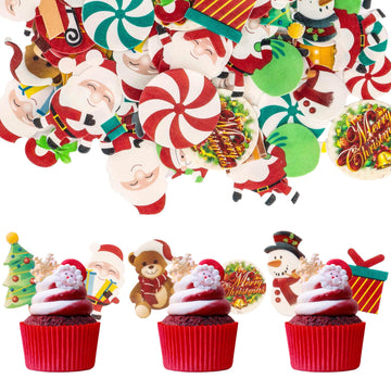 Gyufise 60Pcs Edible Christmas Cake Cupcake Decoration Edible Xmas Santa Claus Snowman Socks Cake Decorations Wafer Paper Holida