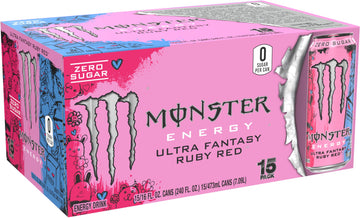 Monster Energy Ultra Fantasy Ruby Red, Sugar Free Energy Drink, 16 Ounce (Pack Of 15)