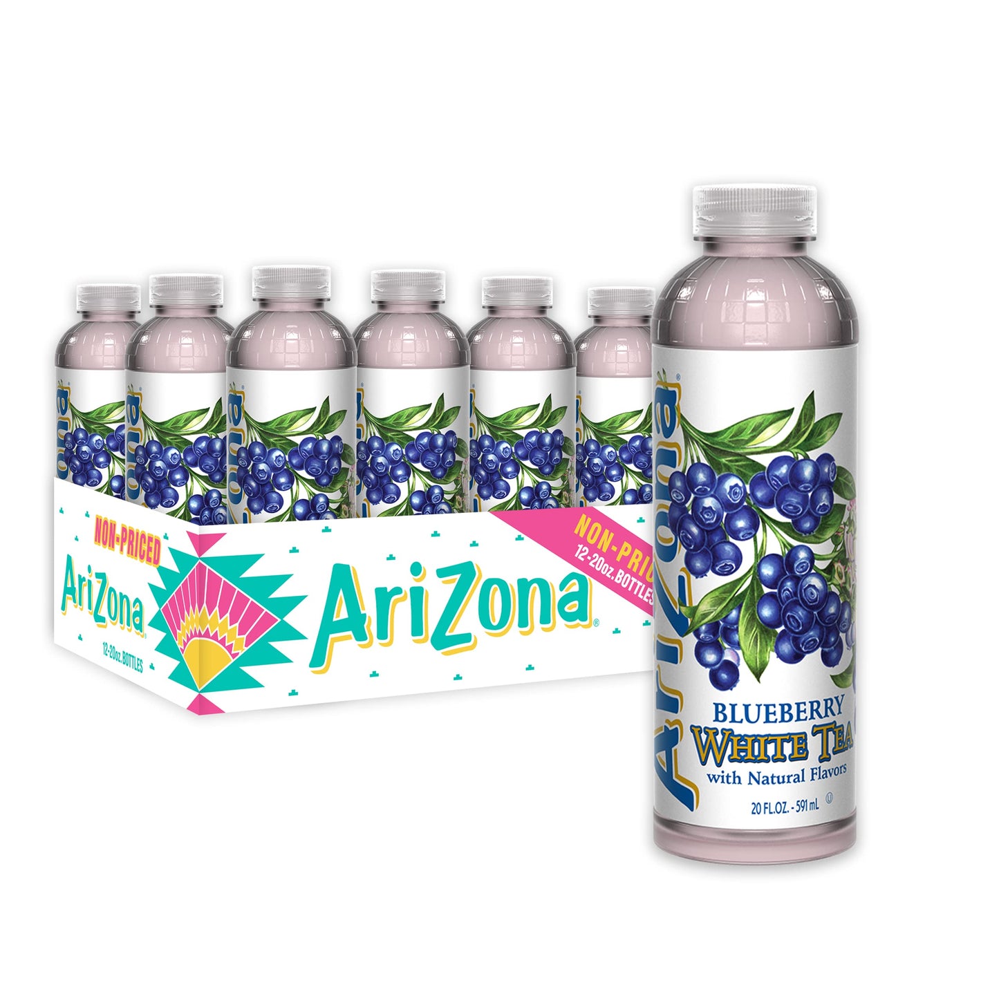 AriZona Blueberry White Tea - Iced Tea, Premium Brewed, 20 Fl Oz (Pack of 12)