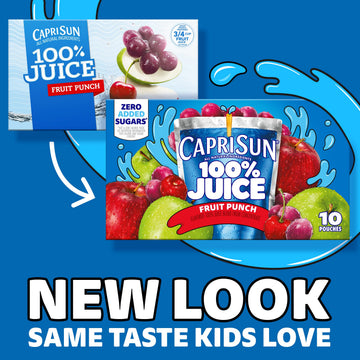 Capri Sun 100% Juice Fruit Punch Naturally Flavored Kids Juice Blend (40 ct Pack, 4 Boxes of 10 Pouches) (Pack of 2)