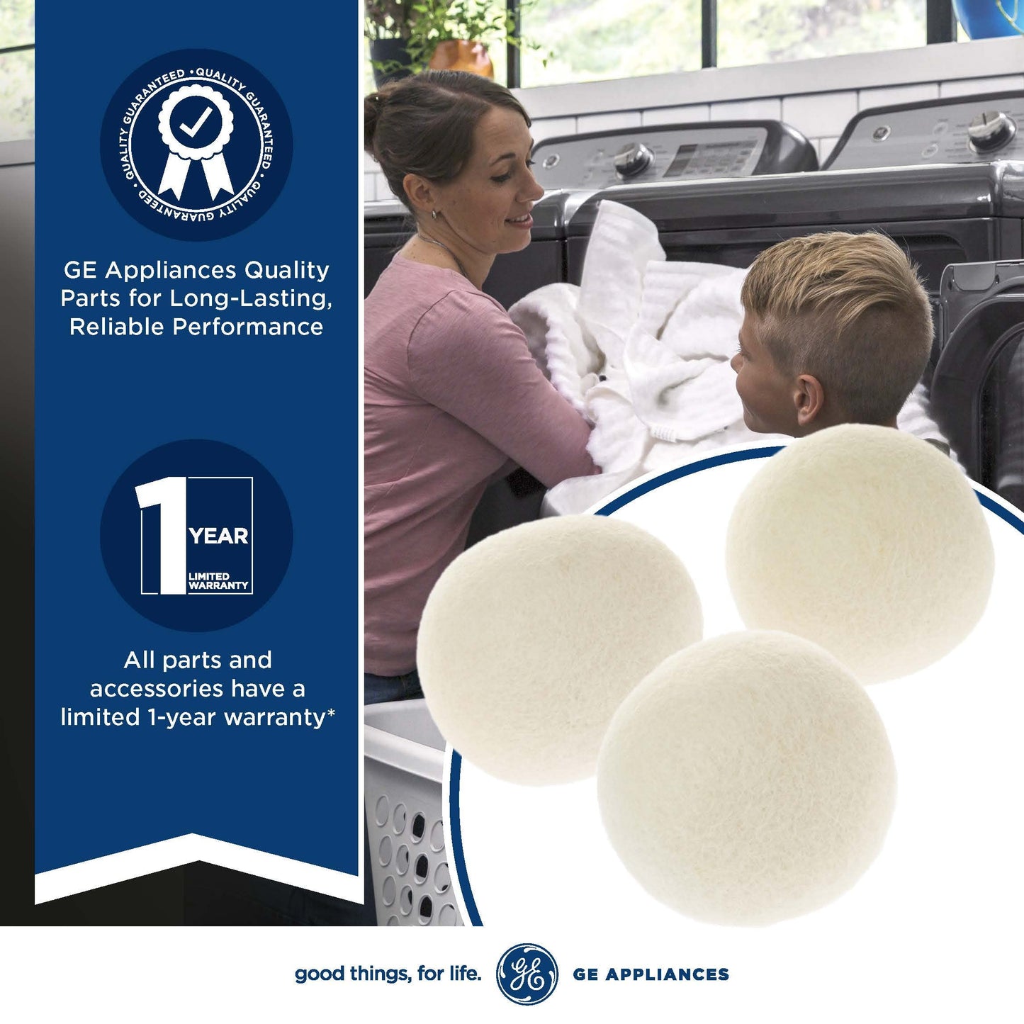Ge Appliances Wool Dryer Balls, Xl 3 Inch Reusable Natural Fabric Softener Made Of 100% Pure New Zealand Wool, Set Of 3