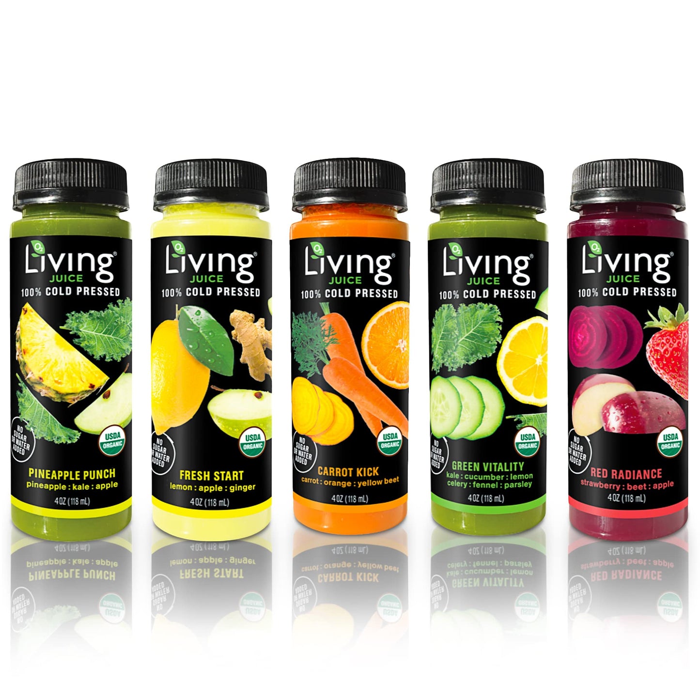 O2 Living Juices Cold Pressed Juice - Low-Calorie Detox Cleanse Drink, Fresh Fruit & Vegetable Juice, Immune Refresher, Vitamin-
