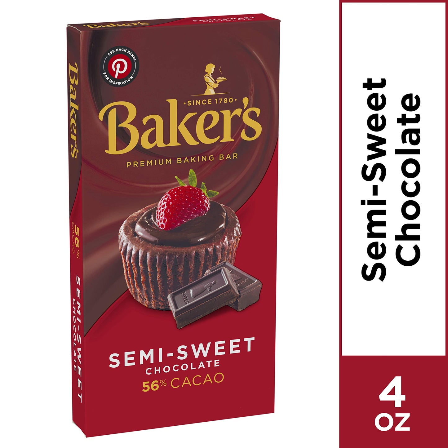 Bakers Semi-Sweet Chocolate Baking Bar, 4 oz Boxes, Pack of 12