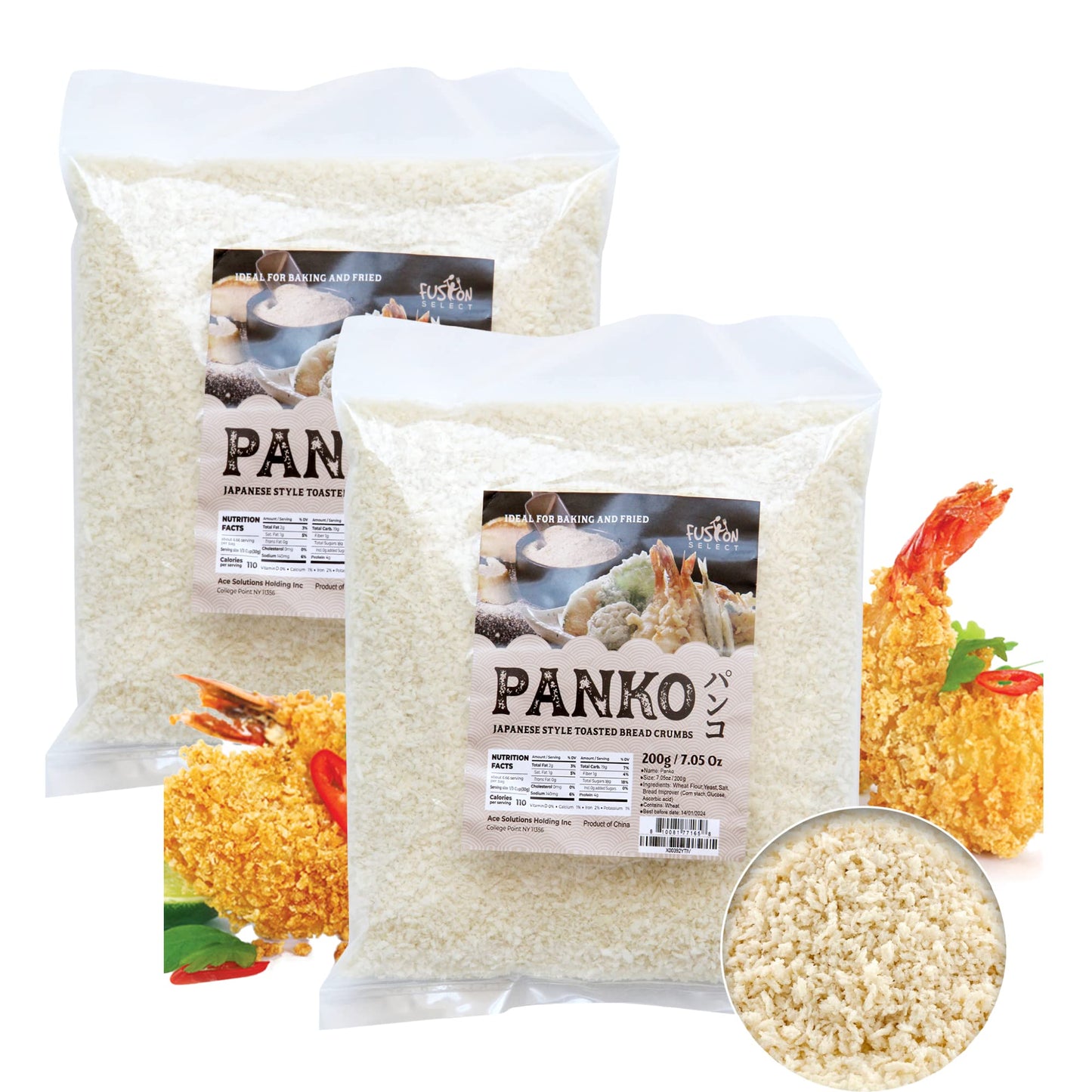 Fusion Select 2 Packs Panko Bread Crumbs - Japanese-Style Toasted Vegan Panko Breadcrumbs for Breading, Frying, Baking - For Fri