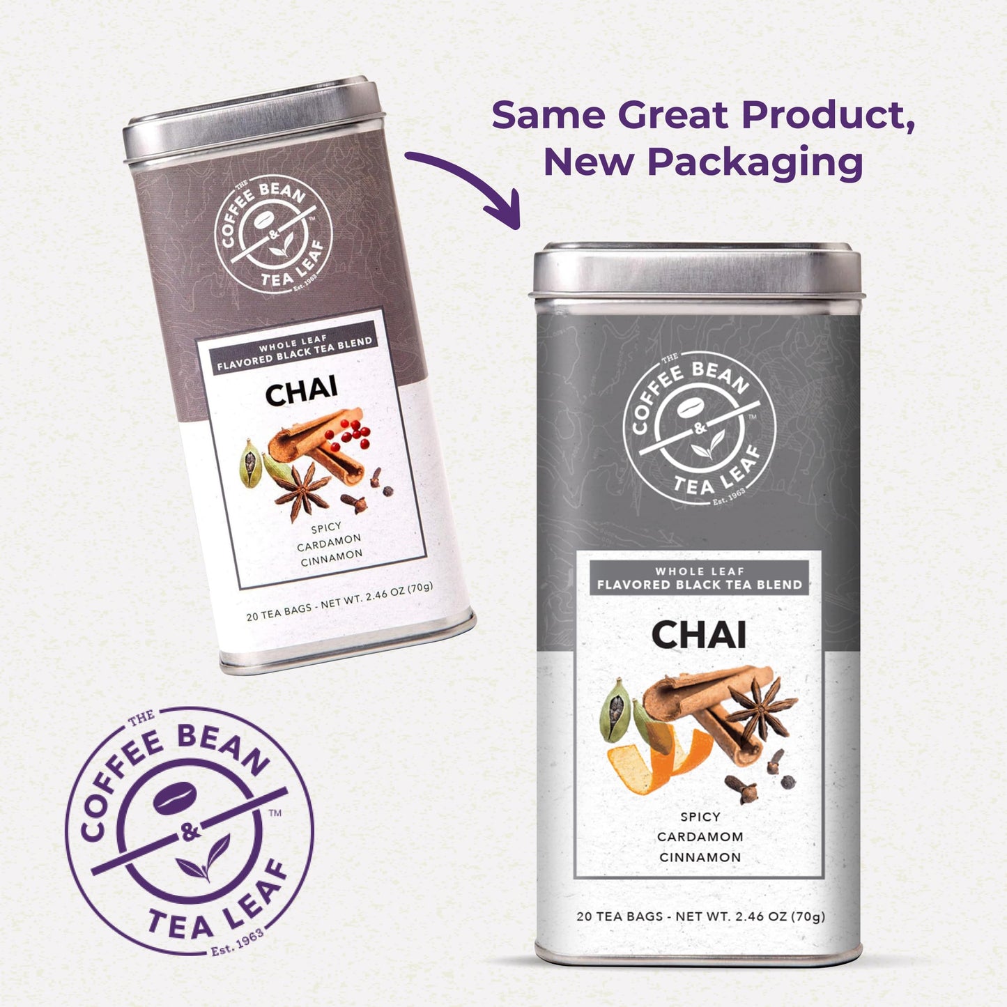 Coffee Bean & Tea Leaf Chai Black Tea Bags, Whole Leaf, 20 Count, Model 2831302008