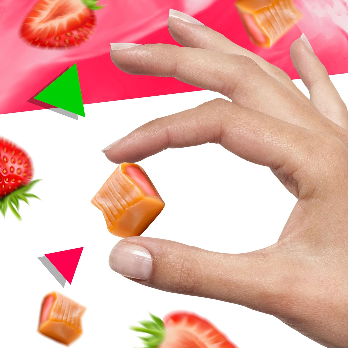 Caramel Cubes Candy (1 Pound Bag) Strawberry Filling, Individually Wrapped (Approx. 75 Count)