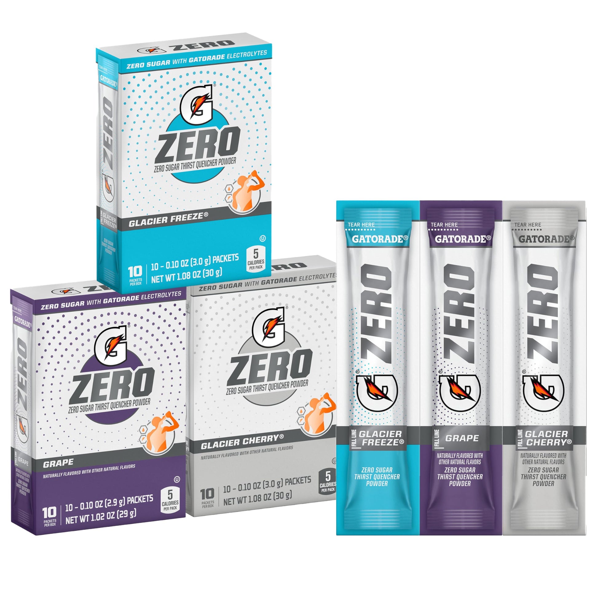 Gatorade G Zero Powder, 3 Flavor Frost Variety Pack, Individual Packets, 10 Count (Pack of 3)