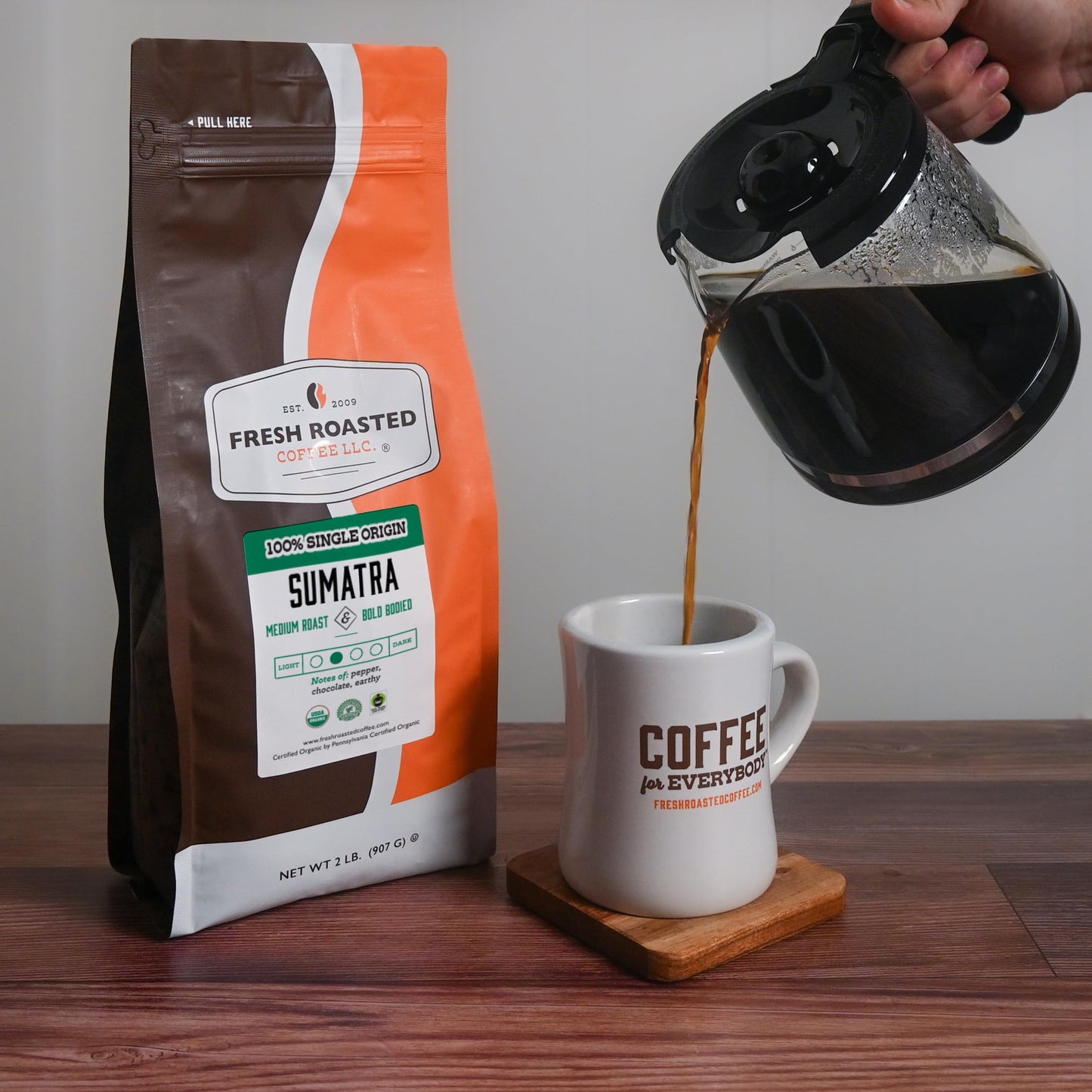 Fresh Roasted Coffee, Organic Sumatra | 2 Lb (32 Oz) |100% Single Origin | Medium Roast | Rfa Kosher | Whole Bean