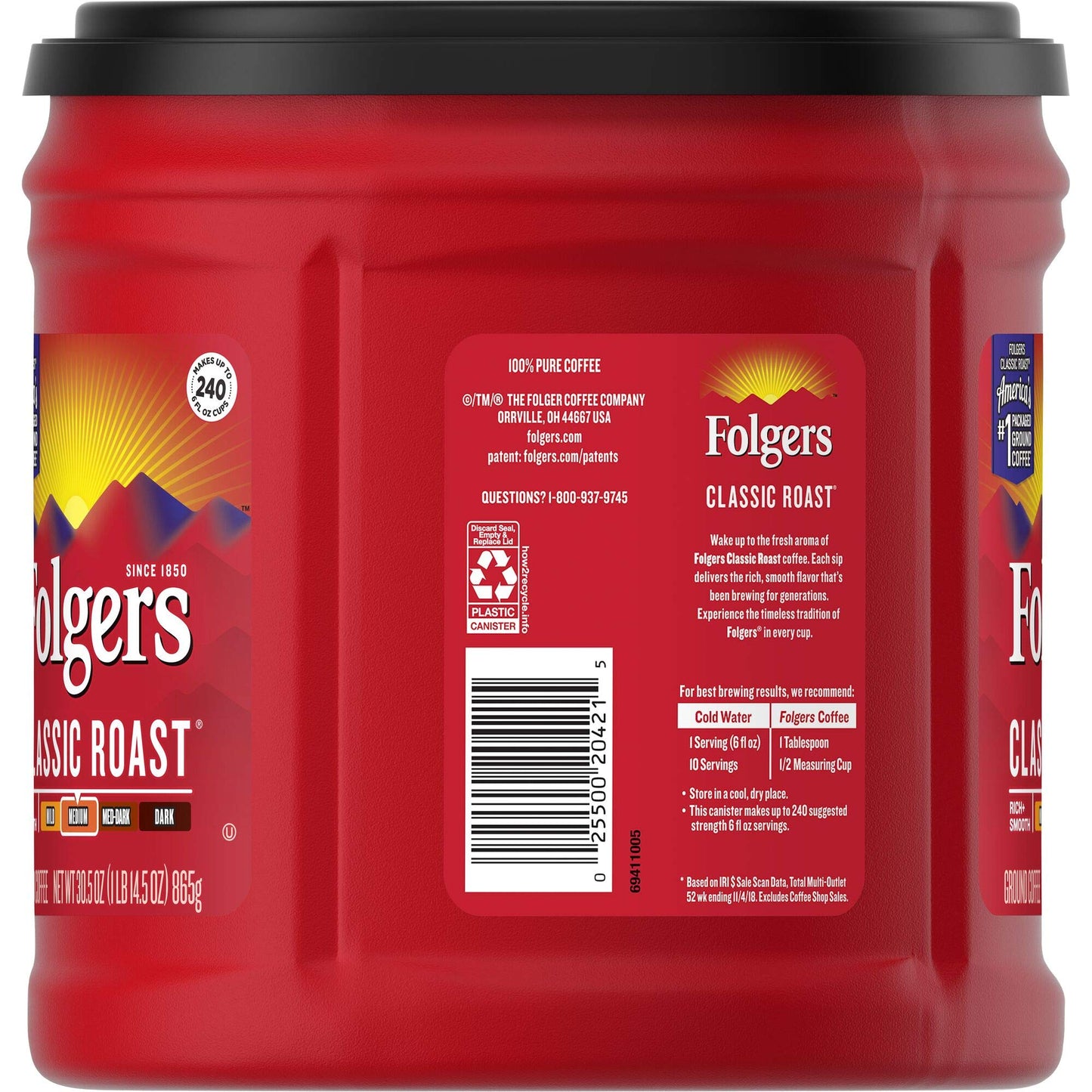 Folgers Classic Medium Roast Ground Coffee, 30.5 Ounces