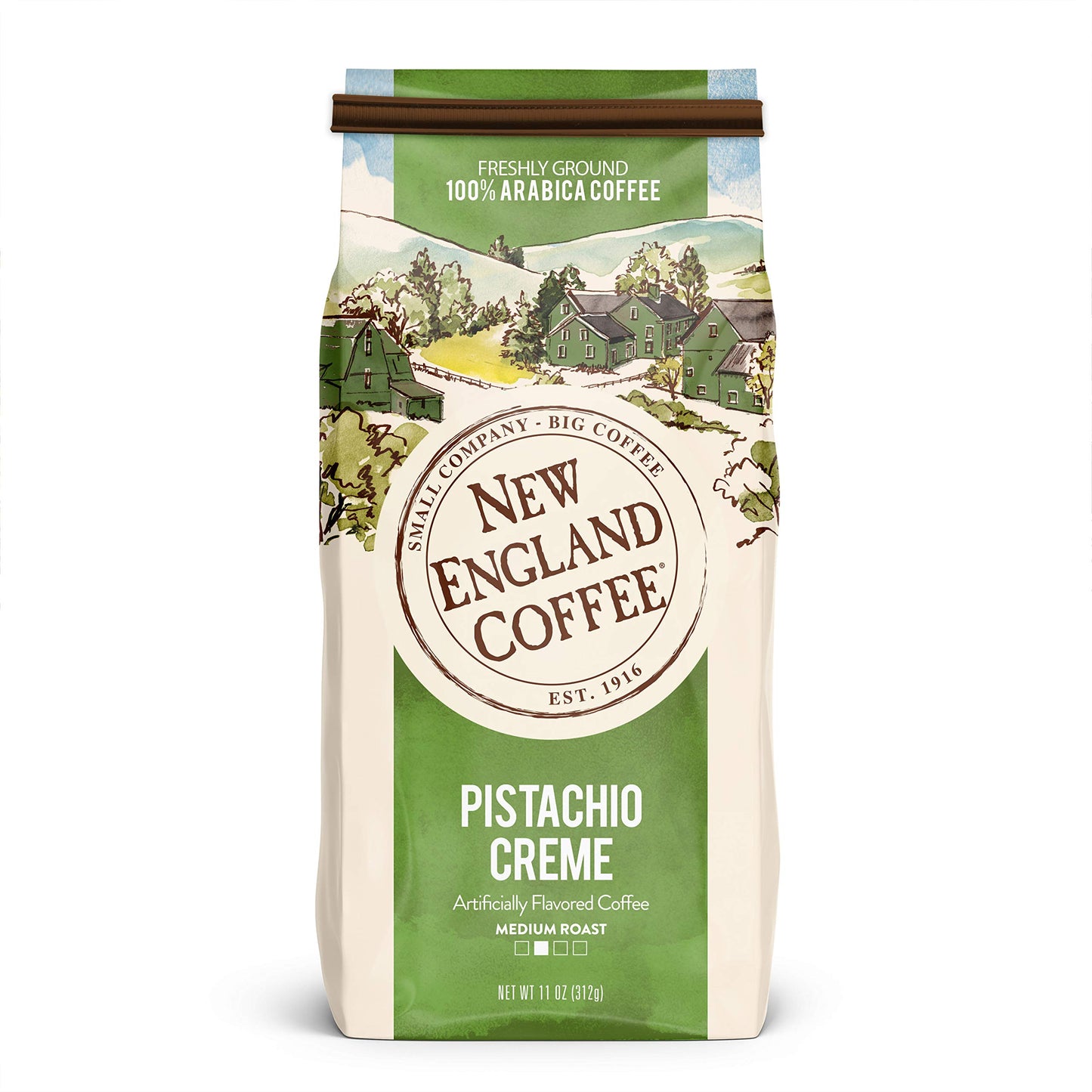 New England Coffee Pistachio Crème Medium Roast Ground Coffee, 11Oz Bag (Pack Of 1)
