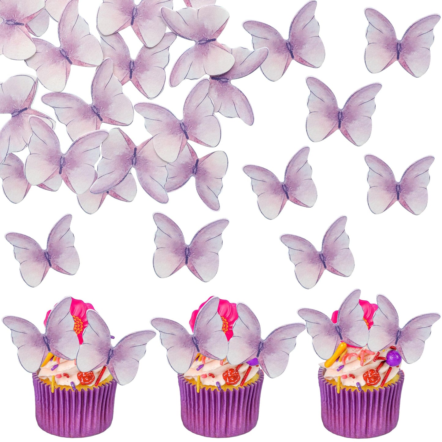 Ephlyn 48Pcs Edible Butterfly Cupcake Toppers Cute 3D Butterfly Cake Picks for Butterfly Theme Baby Shower Bridal Shower Boys Gi