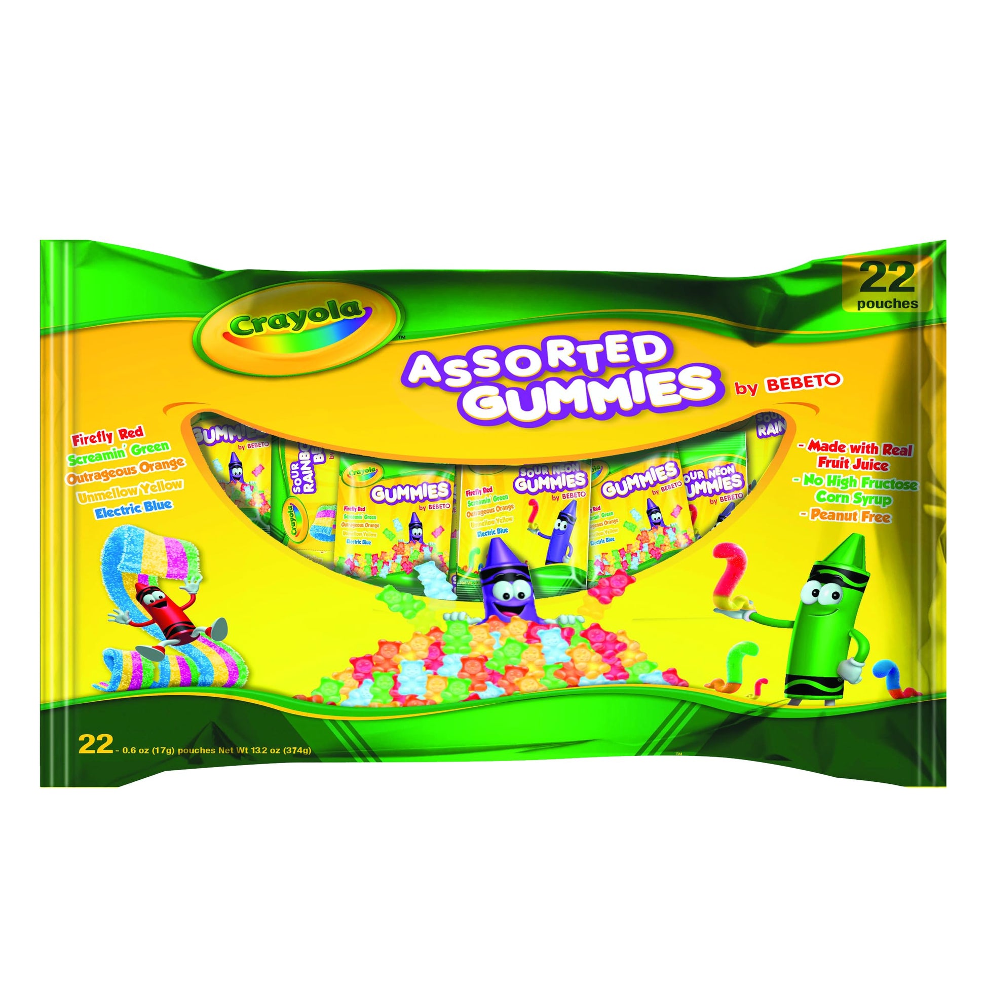 Crayola Assorted Gummy Variety Pack, Back to School & Halloween Treat - Candies with Real Fruit Juice - Sweet & Sour Candy Mix -