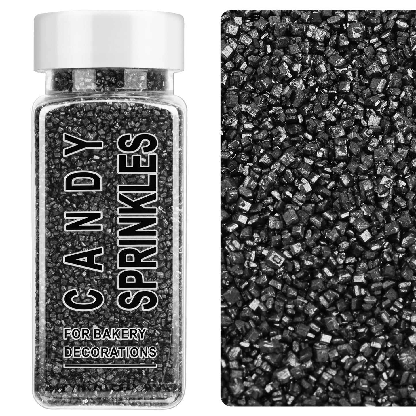 Black Sanding Sugar Sprinkles, 4.6 oz Edible Sparkling Sugar Crystals for Baking Topping, Cupcakes, Cookies, Ice Cream & Cake De