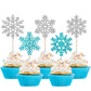 YCTHUNFISH 30 Pack Cupcake Toppers - Glitter Snowflake Picks - Light Blue - Perfect for Christmas, Baby Shower, Kids Birthday Party