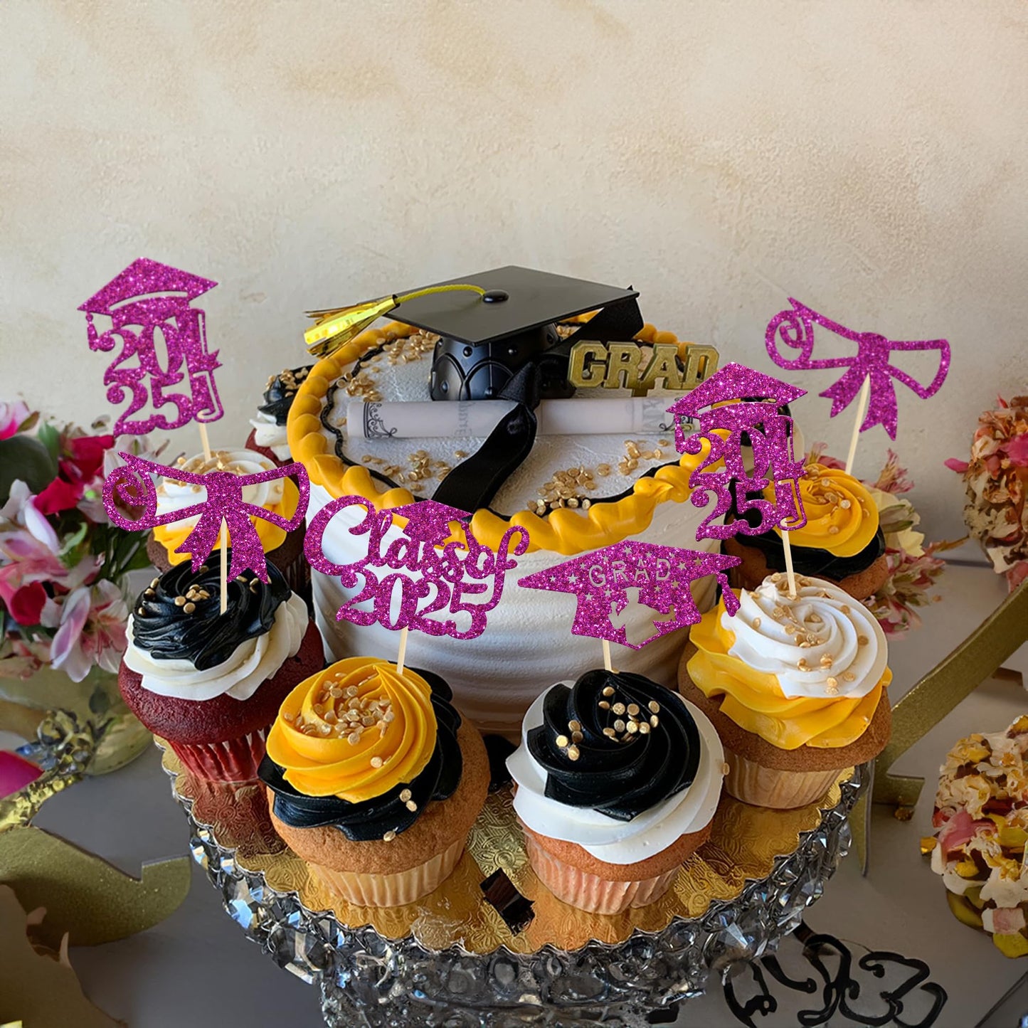Gyufise 24Pcs Graduation Cupcake Toppers 2025 Purple Glitter Class Of 2025 Cupcake Toppers 2025 Grad Cap Diploma Cupcake Picks F
