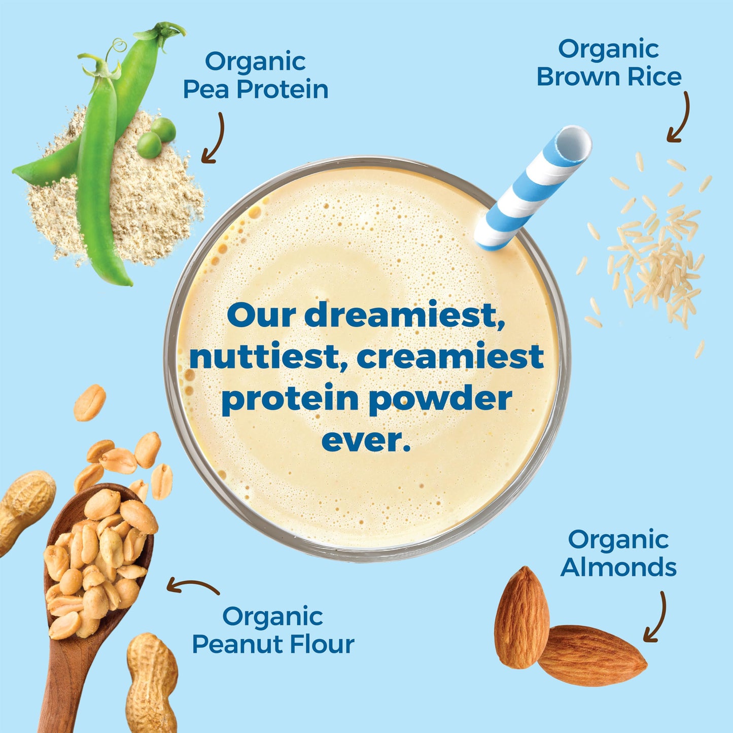 Orgain X Justins  Organic Vegan Nut Butter Protein Powder, Vanilla Almond Butter- 20g Plant Protein, 1g Sugar, Gluten Free, No