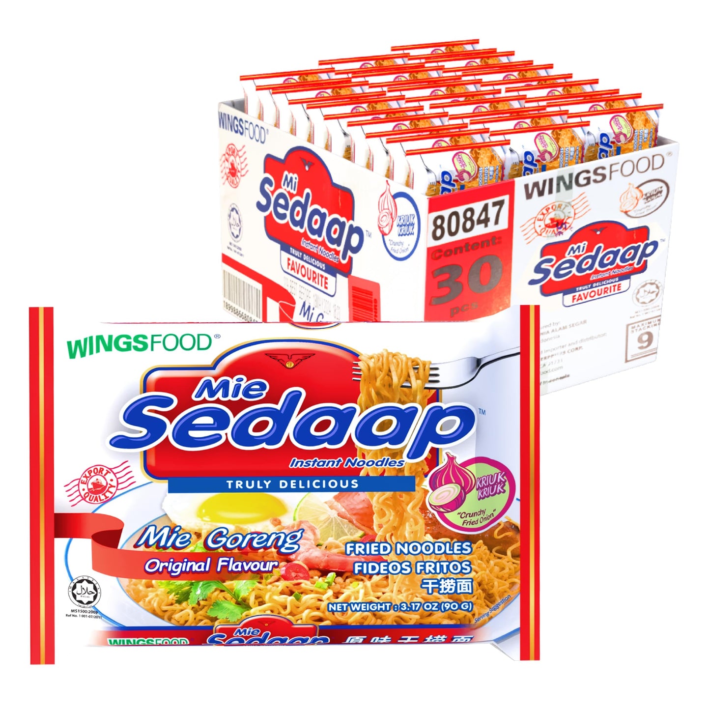 Mi Sedaap - Authentic Indonesian Instant Noodles, Halal Certified, Perfect for Quick and Flavorful Meals | 3 OZ (Pack of 30, Mie