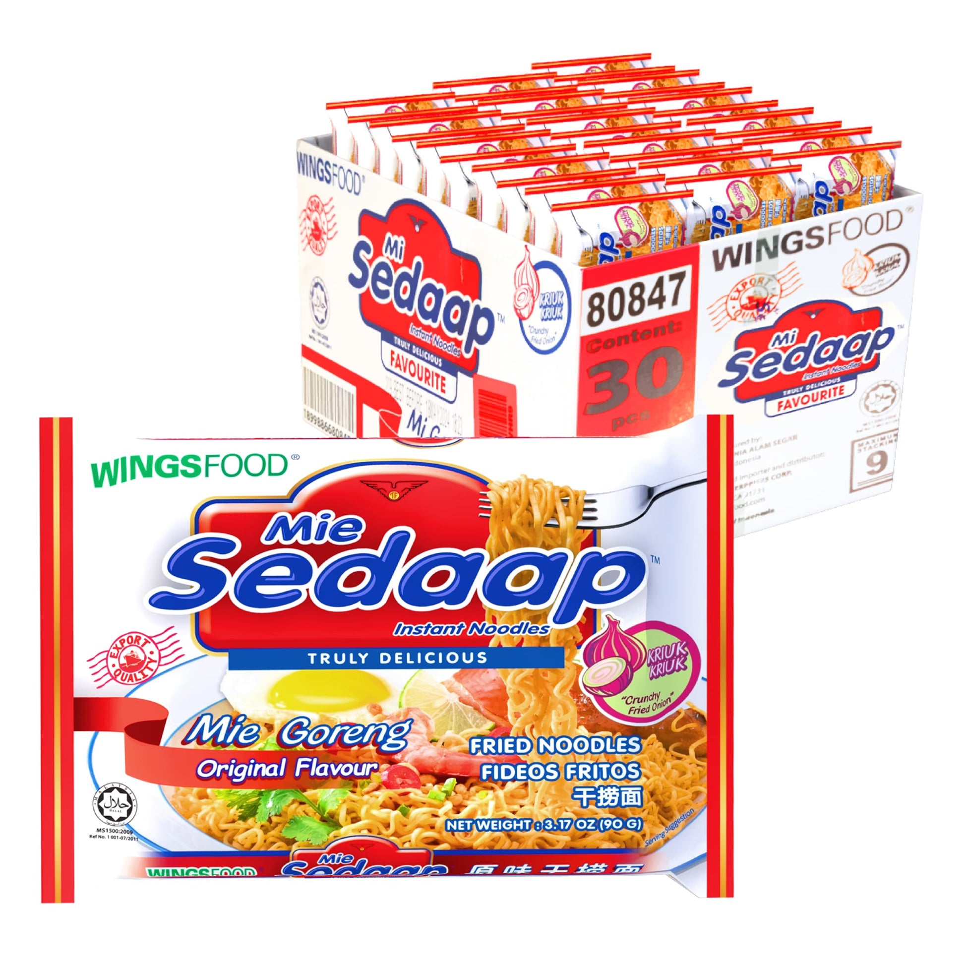 Mi Sedaap - Authentic Indonesian Instant Noodles, Halal Certified, Perfect for Quick and Flavorful Meals | 3 OZ (Pack of 30, Mie