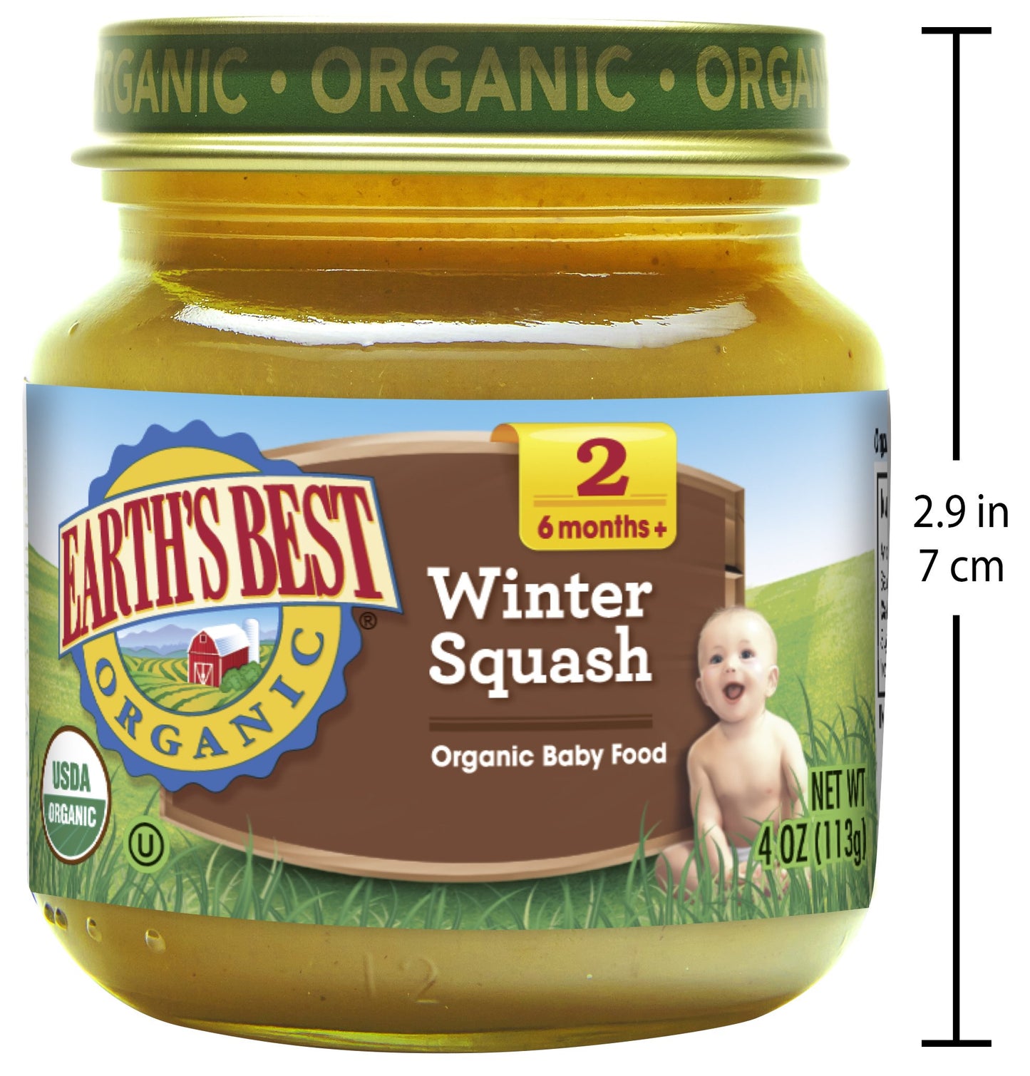 Earth'S Best Organic Baby Food Jars, Stage 2 Vegetable Puree For Babies 6 Months And Older, Organic Winter Squash, 4 Oz Resealab