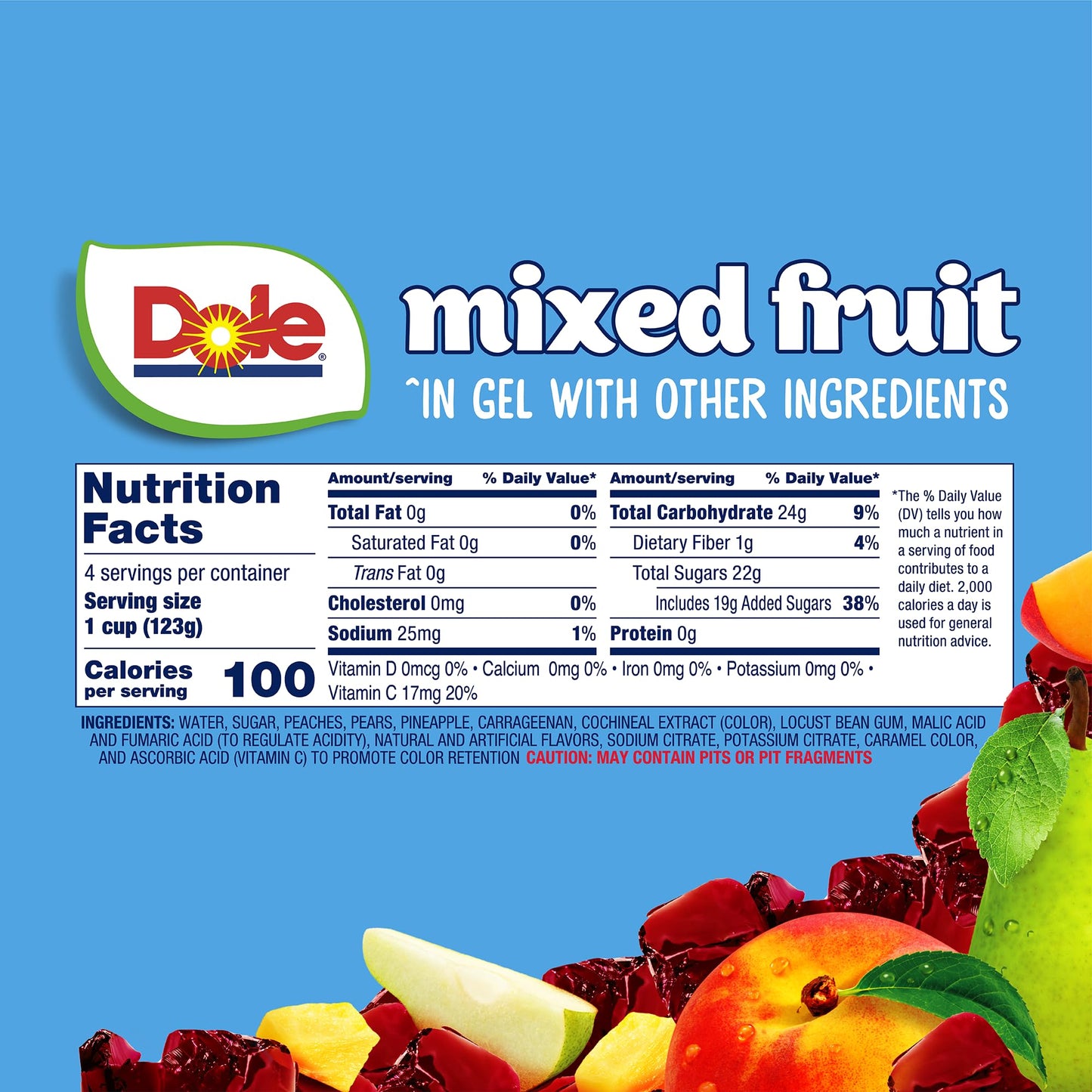 Dole Fruit Bowls Mixed Fruit in Black Cherry Gel, Gluten Free Snack, 4.3 oz, Pack of 24 Cups