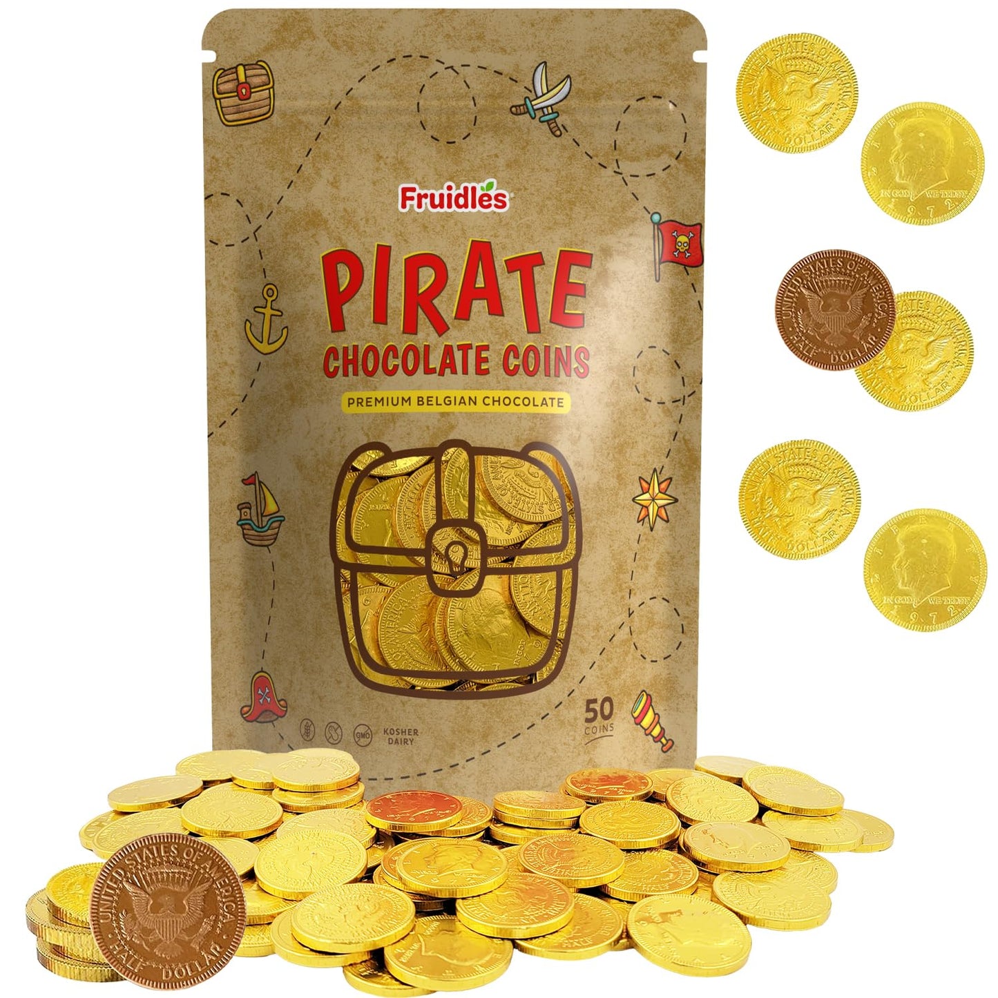 Fruidles Pirate Coins, Kosher Certified, Non-GMO, Pack of 50