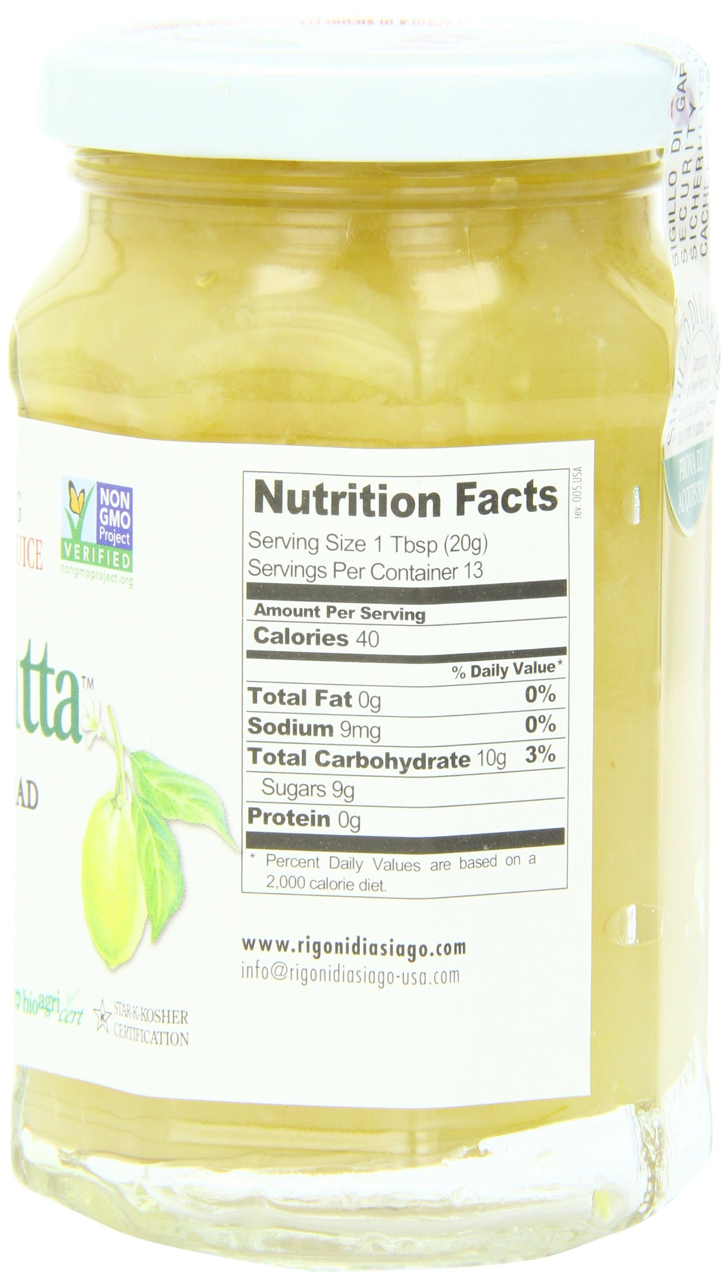 Rigoni Di Asiago Fiordifrutta Organic Fruit Spread, Lemon, 9.17 Ounce