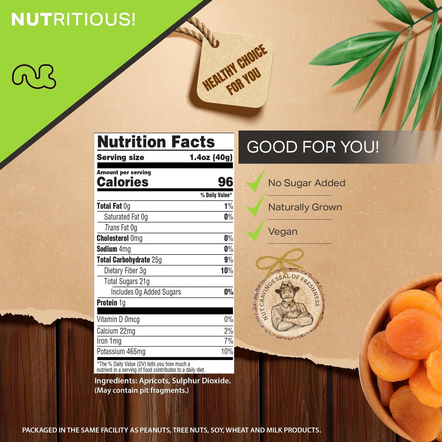 Nut Cravings Dry Fruits - Sun Dried Turkish Apricots, No Sugar Added (8Oz - 1 Pack) Packed Fresh In Resealable Bag - Sweet Snack